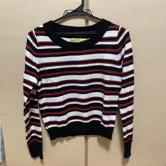 ストライプニットセーター 長袖 赤・黒・白