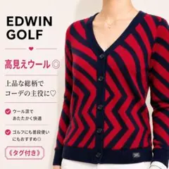EDWIN GOLF M 赤紺 Vネックニット 上品 ゴルフ女子のサムネイル