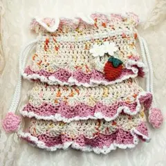 苺巾着袋【ハンドメイド】編み物
