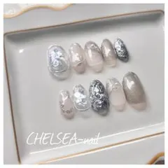 マグネット×お花ミラーニュアンスネイル(ブラックシルバー)