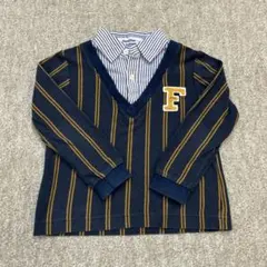 familiar 長袖カットソー 110 ネイビー ストライプ イエロー シャツ