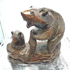 木彫り熊 親子 鮭 白老記念 北海道 民芸品 彫刻 置物 昭和 레트로