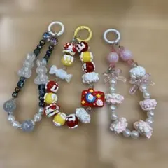 ハンドメイド カラフル携帯ストラップ　3個セット