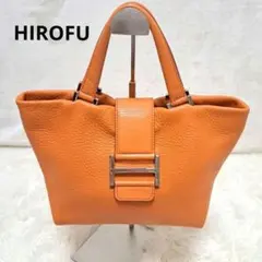 HIROFU ヒロフ ハンドバッグ レザー シボ革 オレンジ Hロゴ金具