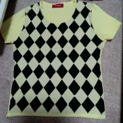 INGNI イング アーガイル柄 半袖ニット イエロー ブラック ラインストーン