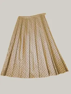 ハーモニカ　HARMONICA斜めチェック柄 　プリーツロングスカート　ベージュ