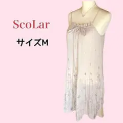 ScoLar スカラー キャミソールワンピース 総柄 プリーツ リボン Mのサムネイル