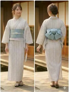 東レ セオ‪α‬ ゆめかんざし 反物 457 縞 ストライプ 青 白 浴衣 着物 