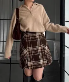 snidel sustinableロービングチェックミニスカート　ブラウン