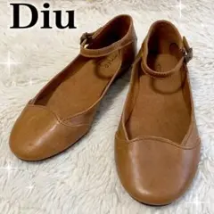 Diu 本革 レザーパンプス ストラップ ブラウン キャメル フラットパンプス