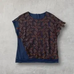 アシンメトリー レース切替 刺繍 カットソー フレンチスリーブ デザイナーズのサムネイル