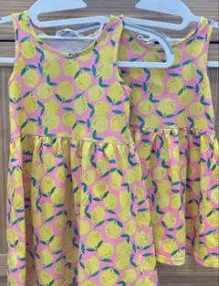 【姉妹で可愛い！】H&M レモン柄 ノースリーブワンピース 鮮やかイエロー