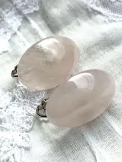 ローズクォーツ風　オーバル クリップイヤリング