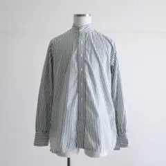 ANATOMICA キャンディストライプ　バンドカラーシャツ　ダークグリーンのサムネイル