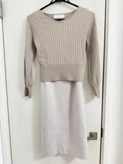ベージュ ゴールド リブ編み ワンピース セット