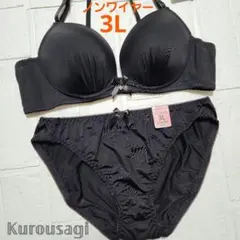 3L 新品未使用 ノンワイヤー ブラショーツセット 2424 黒 シームレス