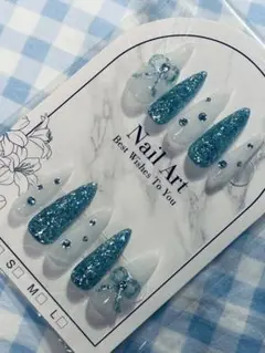 ネイルチップ　現品　水色　キラキラ