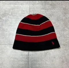 90sラルフローレン｜ビーニー赤黒ボーダー柄ニットキャップ