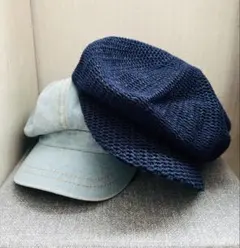 美品 キャスケット帽子 2点セット デニム ネイビー レディースのサムネイル