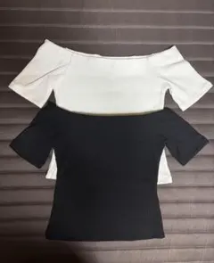 H&M オフショルダー リブトップス 2枚セットのサムネイル