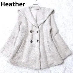 ヘザー　コート　アウター　ダブル　ウール混　秋　冬　フード　起毛　ベージュ