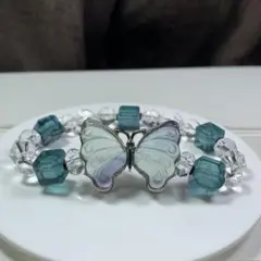 フローライト蝶々×フローライト×水晶デザインブレスレット