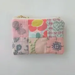 ミナペルホネン ハンドメイド パッチワーク ミニポーチ ピンク系
