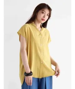 マーガレットハウエル SHIRTING LINEN 半袖 マスタード イエロー