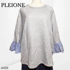 【プレイオーン】 異素材切替 スウェットブラウス ストライプ袖 L