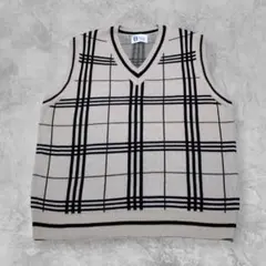 ニットベスト チェック アイボリー Vintage 韓国 通勤通学