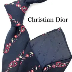 Christian Dior ネクタイ ネイビー ペイズリー 小紋柄 ストライプ