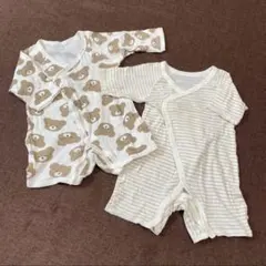 西松屋 肌着【60-70】クマ ボーダー 2点セット 綿100% 部屋着