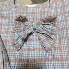 ピンクハウス】くすみピンクギンガムチェック柄七分袖フリルネック 