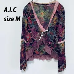 美品 A.I.C インド製 ボタニカル総柄シアーブラウス ボヘミアン フリル Mのサムネイル