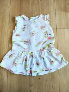 プチバトー　花柄フリル袖ワンピース　12m