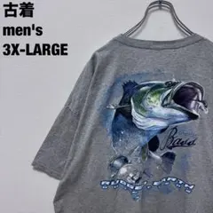 US古着 Bass バス フィッシング Tシャツ 釣り アニマル グレー 3XLのサムネイル