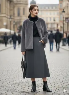 フェイクファー　コート　ブルゾン　ショート丈　グレー