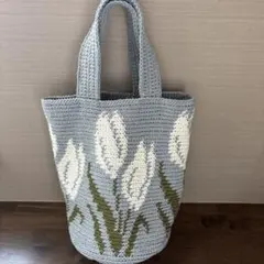 ハンドメイド　かぎ編み　チューリップのハンドバッグ　⑦