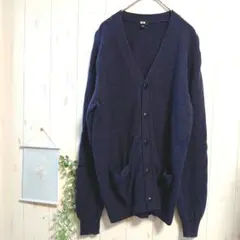 ユニクロ　メンズニットカーディガン Vネック〚M〛ネイビー ウール100％
