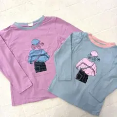 姉妹色違い長袖カットソー 2枚セット 100cm、120cm