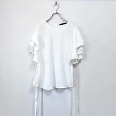ZARA BASIC ザラ ドレープ スリット ブラウス ホワイト Lのサムネイル