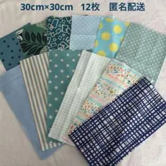 布はぎれ　カットクロス　綿生地　12枚　水色系　30cm×30cm