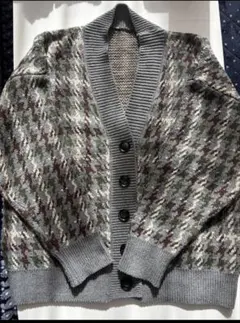 GRL 千鳥柄 Vネック ニットカーディガン グレー系