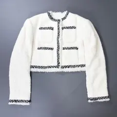 sacai 23SS ツイードノーカラージャケット 白 黒 3 サカイ ショートのサムネイル