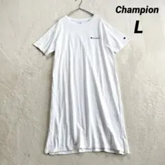 【チャンピオン】半袖 カットソーワンピース (Ｌ) 白 ミモレ丈 ワンポイント
