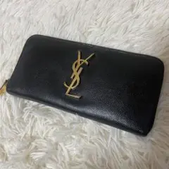 サンローラン 長財布 ラウンドファスナー キャビアスキン YSL 黒のサムネイル