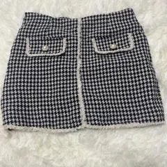 インパン裏地付きフリンジツイードミニスカート