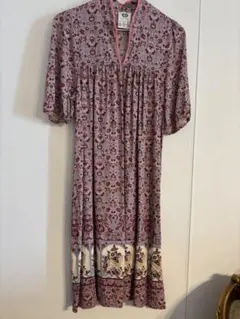 花柄 半袖ロングワンピース ヴィンテージ　鹿