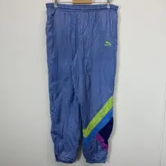 PUMA ナイロンパンツ M 青×黄 ロゴ刺繍 トラックパンツ スポーツ 古着
