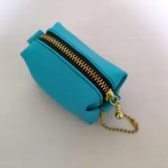 ミニキャラメルポーチ ⑤ 青緑 合皮 ハンドメイド 匿名配送